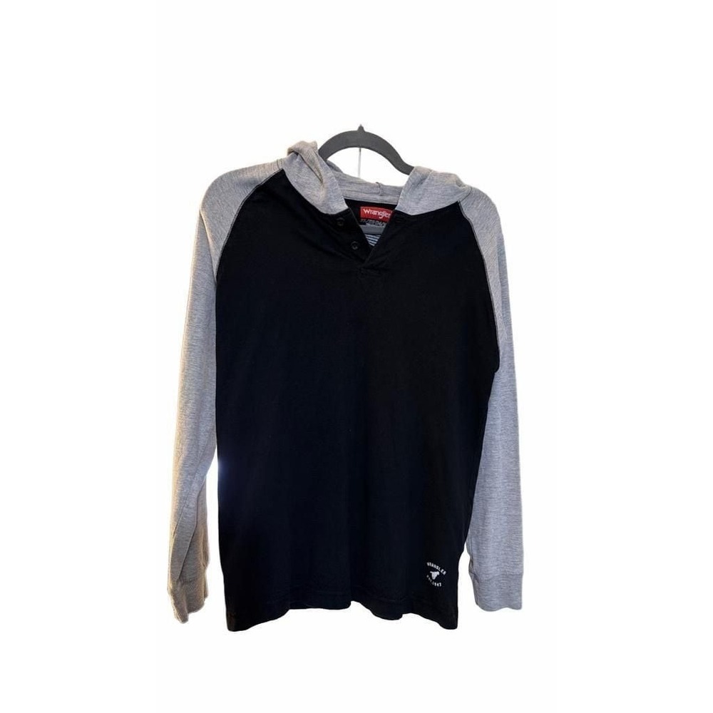 Wrangler Black and Grey Raglan Henley Hoodie Shirt XL